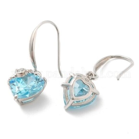 NWOT - violet red CZ Heart Dangle Earrings, 925 sterling silver drop - Picture 2 of 2